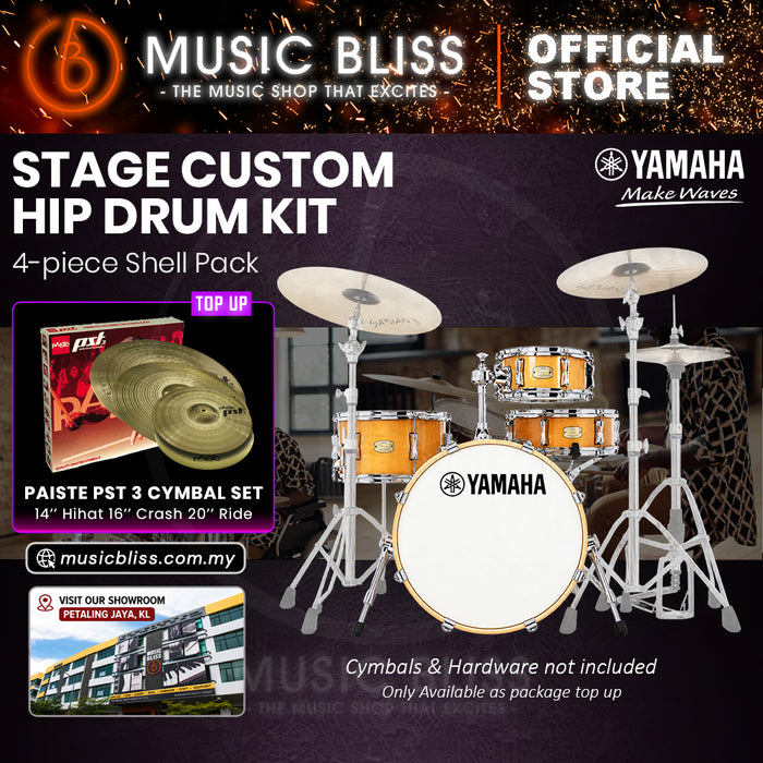 Yamaha Stage Custom Hip 4-Piece Acoustic Drum Kit – 20" Bass Drum – Shell Pack Only or Complete Package with Hardware & Cymbals - Natural Wood