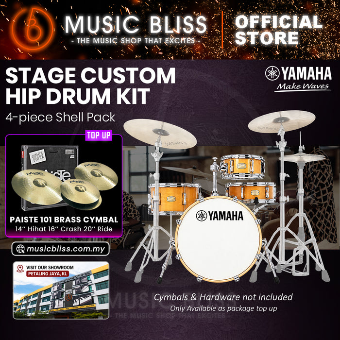 Yamaha Stage Custom Hip 4-Piece Acoustic Drum Kit – 20" Bass Drum – Shell Pack Only or Complete Package with Hardware & Cymbals - Natural Wood