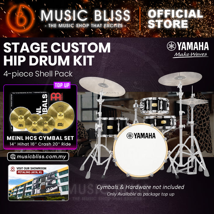 Yamaha Stage Custom Hip 4-Piece Acoustic Drum Kit – 20" Bass Drum – Shell Pack Only or Complete Package with Hardware & Cymbals - Raven Black