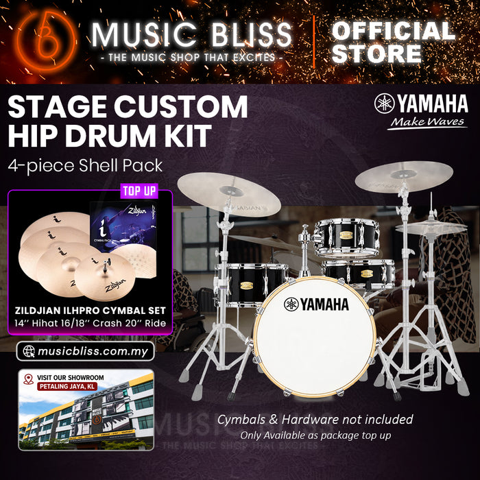 Yamaha Stage Custom Hip 4-Piece Acoustic Drum Kit – 20" Bass Drum – Shell Pack Only or Complete Package with Hardware & Cymbals - Raven Black