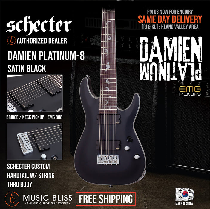 Schecter Damien Platinum 8 - Satin Black - Music Bliss Malaysia