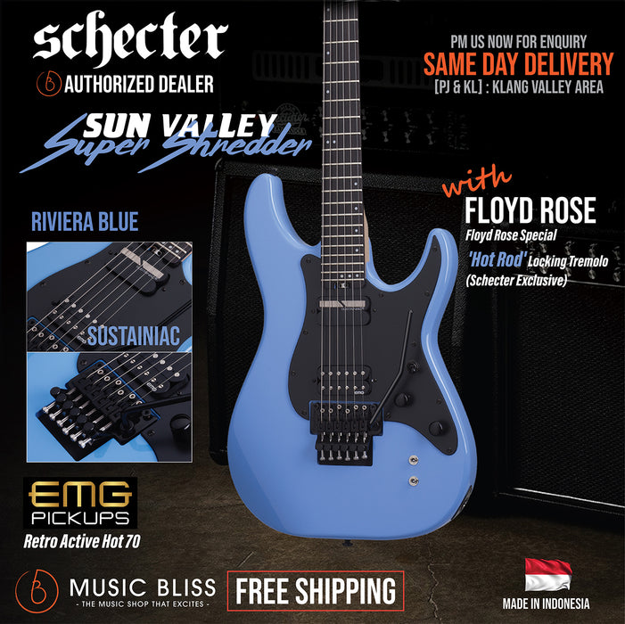 Schecter Sun Valley Super Shredder FR-S - Riviera Blue [MII] - Music Bliss Malaysia