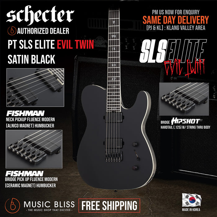 Schecter PT SLS Evil Twin Electric Guitar - Satin Black [MIK] - Music Bliss Malaysia