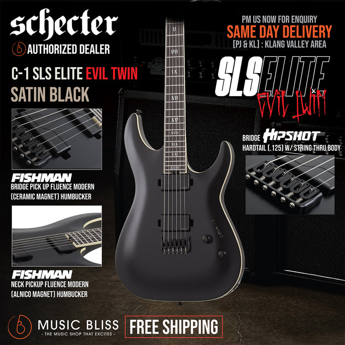Schecter C-1 SLS Evil Twin Electric Guitar - Satin Black [MIK] - Music Bliss Malaysia