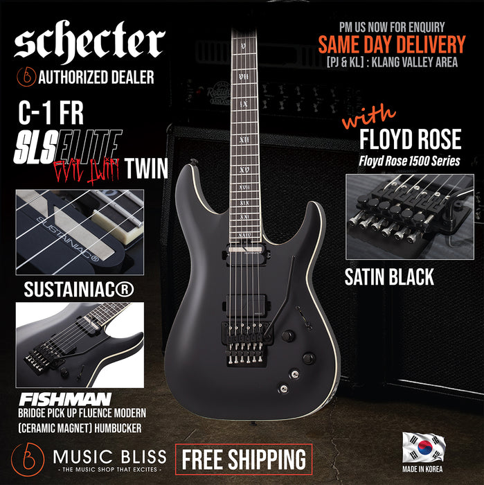 Schecter C-1 FR S SLS Elite Evil Twin Electric Guitar - Satin Black [MIK] - Music Bliss Malaysia