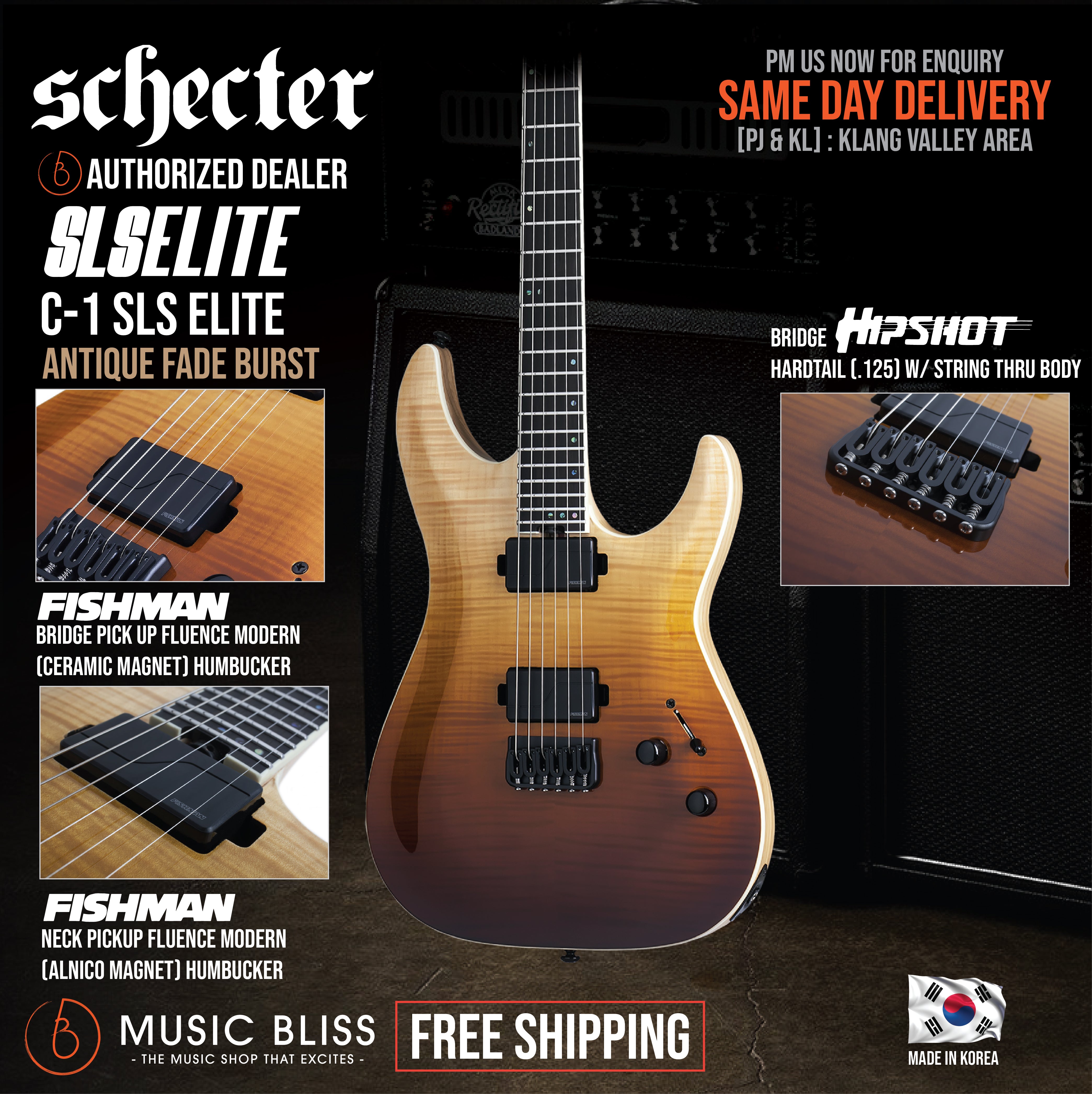 Schecter C-1 SLS Elite Electric Guitar Antique Fade Burst [MIK] Music  Bliss Malaysia