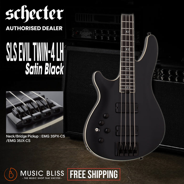 Schecter SLS Elite-4 "Evil Twin" Left-Handed Electric Bass Guitar - Satin Black
