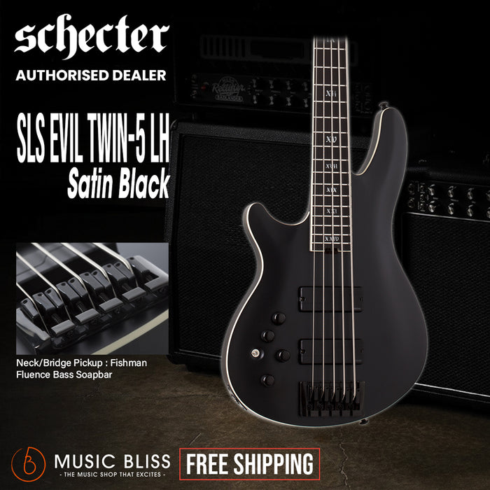 Schecter SLS Elite-5 "Evil Twin" Left-Handed Electric Bass Guitar - Satin Black
