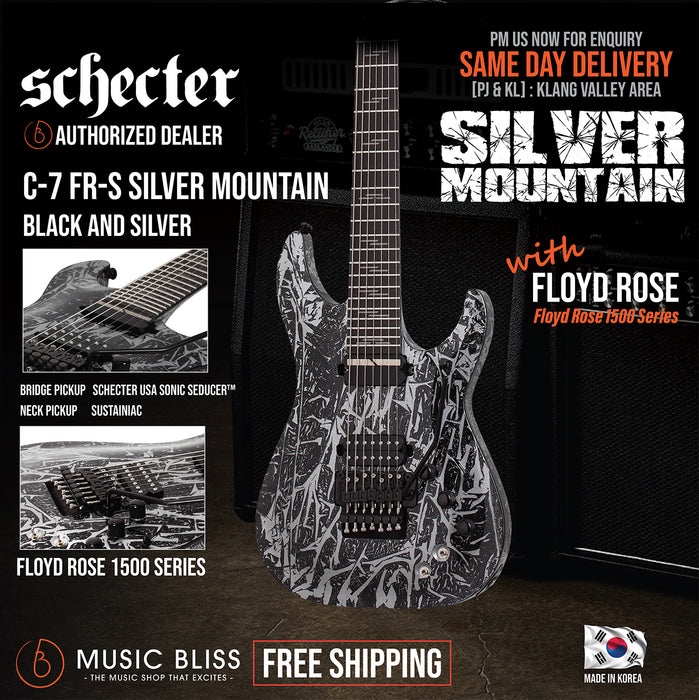 Schecter C-7 FR-S Silver Mountain 7-string Electric Guitar - Black and Silver [MIK] - Music Bliss Malaysia
