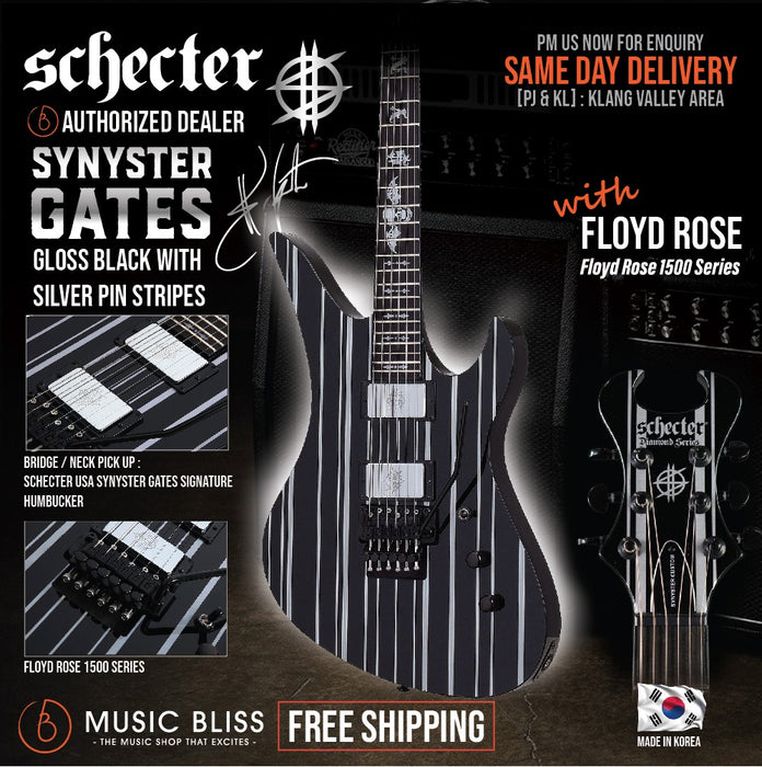 Schecter Synyster Custom - Gloss Black w/Silver Pin Stripes [MIK] - Music Bliss Malaysia