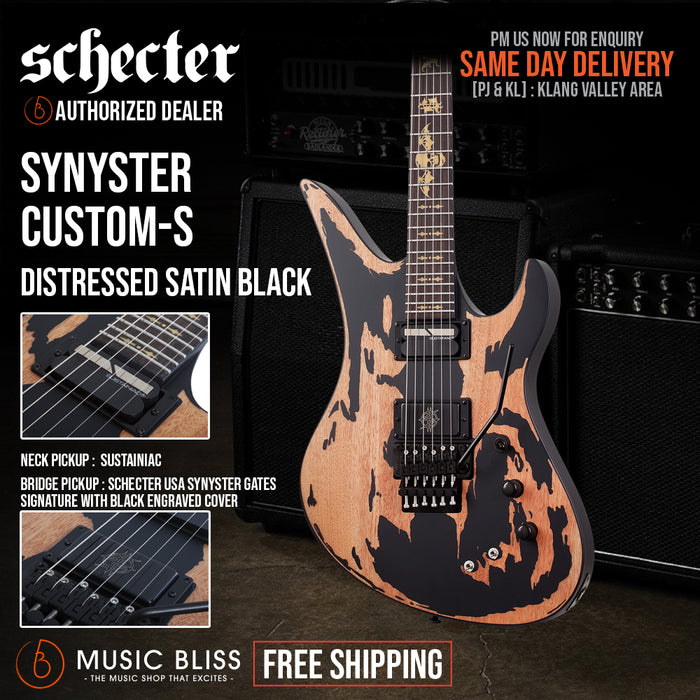 Schecter Synyster Gates Custom-S - Distressed Satin Black - Music Bliss Malaysia