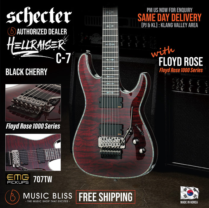 Schecter Hellraiser C-7 with EMG & Floyd Rose - Black Cherry [MIK] - Music Bliss Malaysia