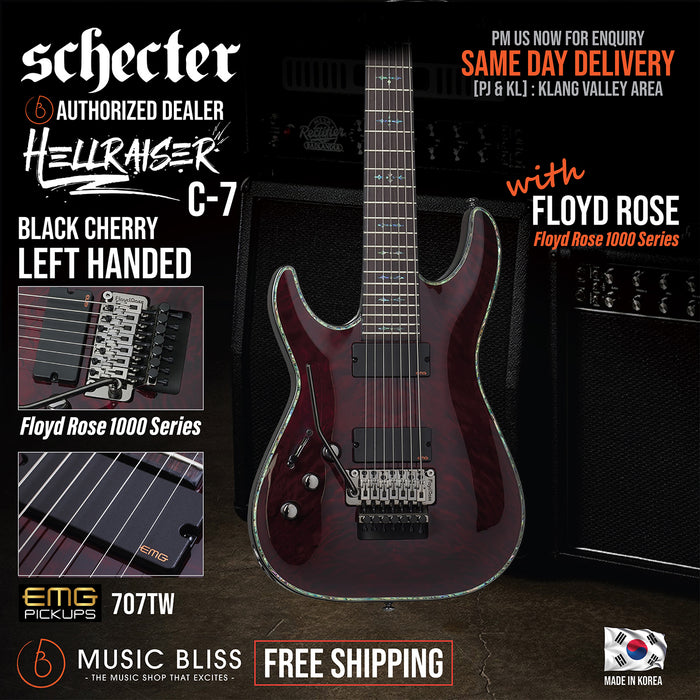 Schecter Hellraiser C-7 with EMG & Floyd Rose Left-Handed - Black Cherry [MIK] - Music Bliss Malaysia
