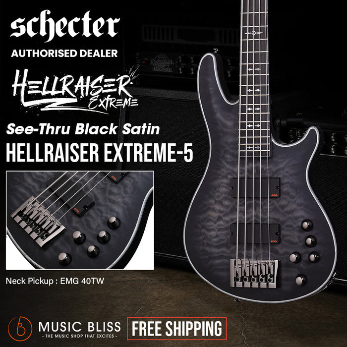 Schecter Hellraiser Extreme-5 Electric Bass Guitar - See-Thru Black Satin