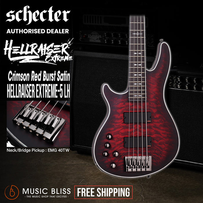 Schecter Hellraiser Extreme-5 Left-Handed Bass Electric Guitar - Crimson Red Burst Satin
