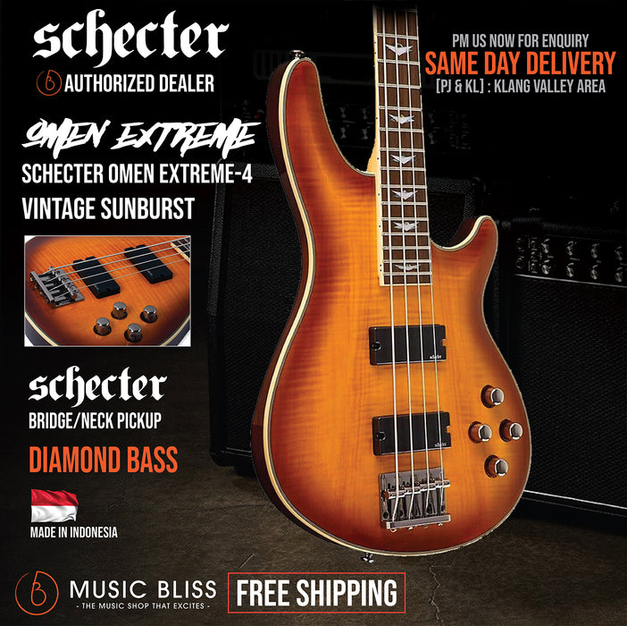 Schecter Omen Extreme-4 - Vintage Sunburst [MII] - Music Bliss Malaysia
