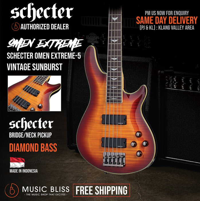Schecter Omen Extreme-5 - Vintage Sunburst [MII] - Music Bliss Malaysia