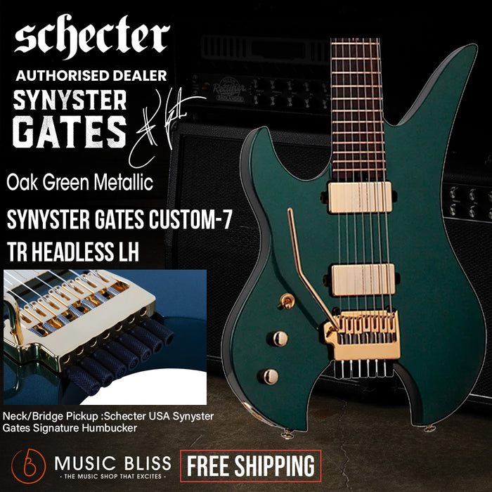 Schecter Synyster Gates Custom-7 TR Headless Left-Handed Electric Guitar - Oak Green Metallic
