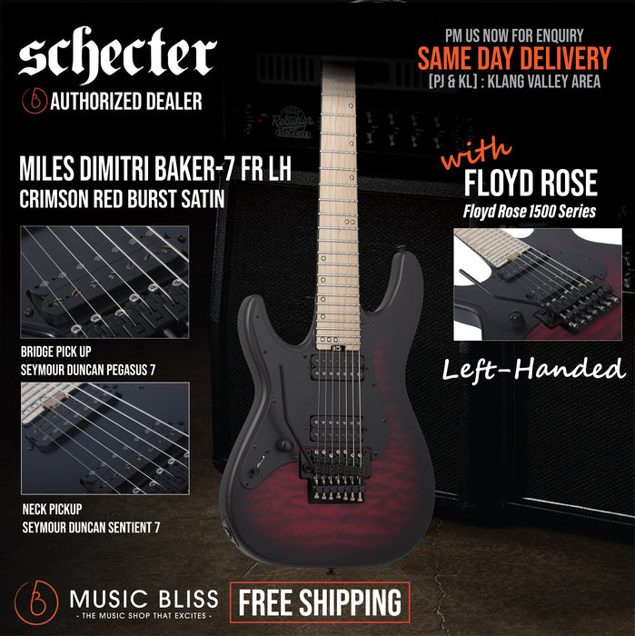 Schecter Miles Dimitri Baker 7 Left-Handed Electric Guitar - Crimson Red Burst Satin - Music Bliss Malaysia