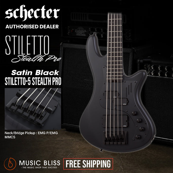 Schecter Stiletto-5 Stealth Pro Electric Bass Guitar - Satin Black