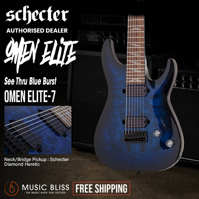 Schecter Omen Elite-7 Electric Guitar - See-Thru Blue Burst
