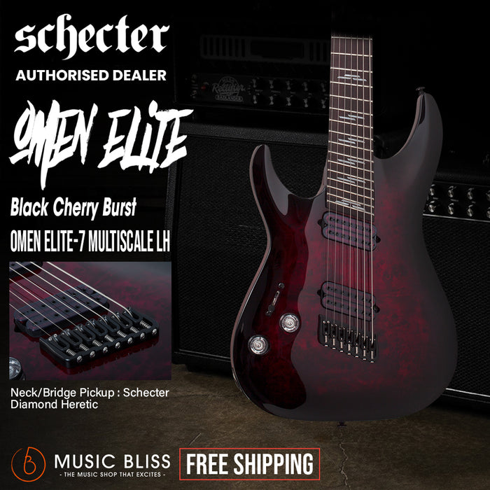Schecter Omen Elite-7 MS Left-Handed Electric Guitar - Black Cherry Burst