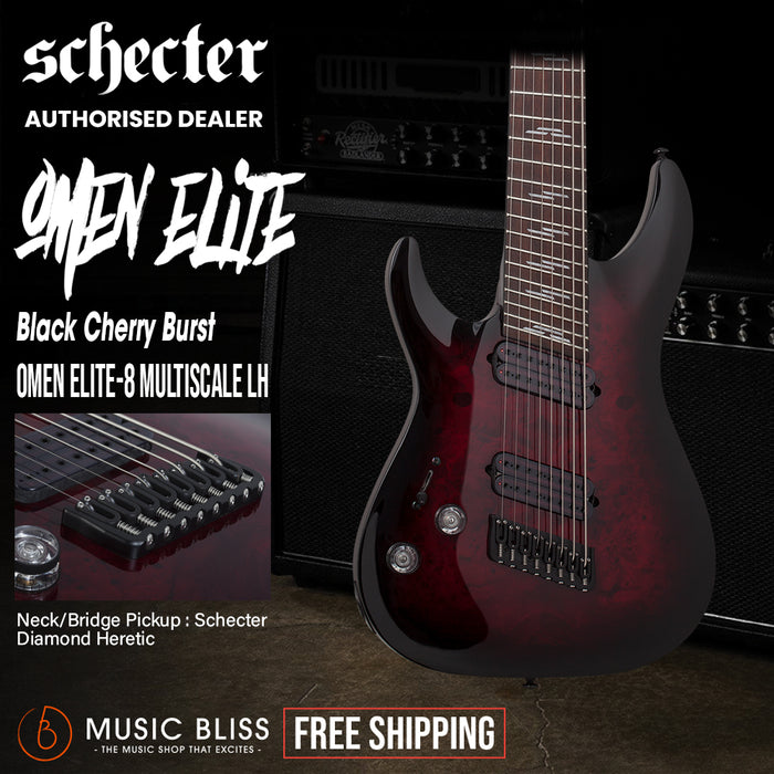 Schecter Omen Elite-8 MS Left-Handed Electric Guitar - Black Cherry Burst