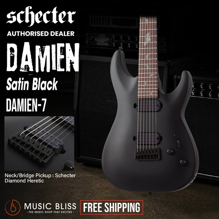 Schecter Damien-7 Electric Guitar - Satin Black