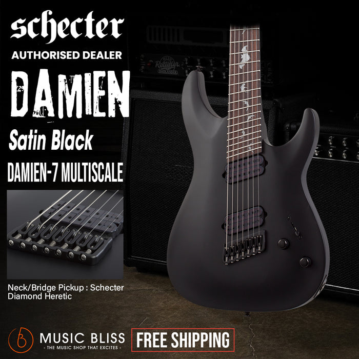 Schecter Damien-7 MS Electric Guitar - Satin Black