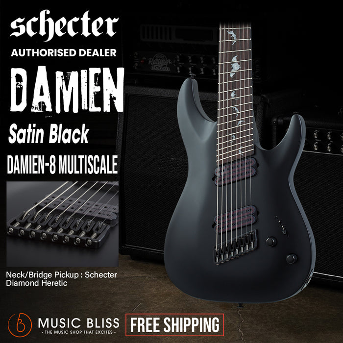 Schecter Damien-8 MS Electric Guitar - Satin Black