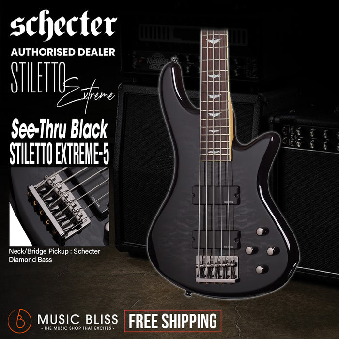 Schecter Stiletto Extreme-5 Electric Bass Guitar - See-Thru Black