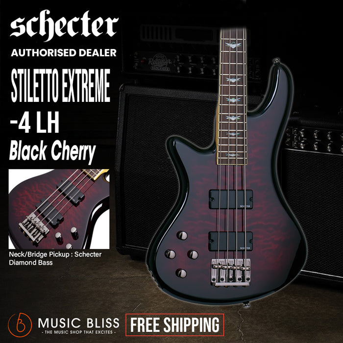 Schecter Stiletto Extreme-4 Left-Handed Electric Bass Guitar - Black Cherry