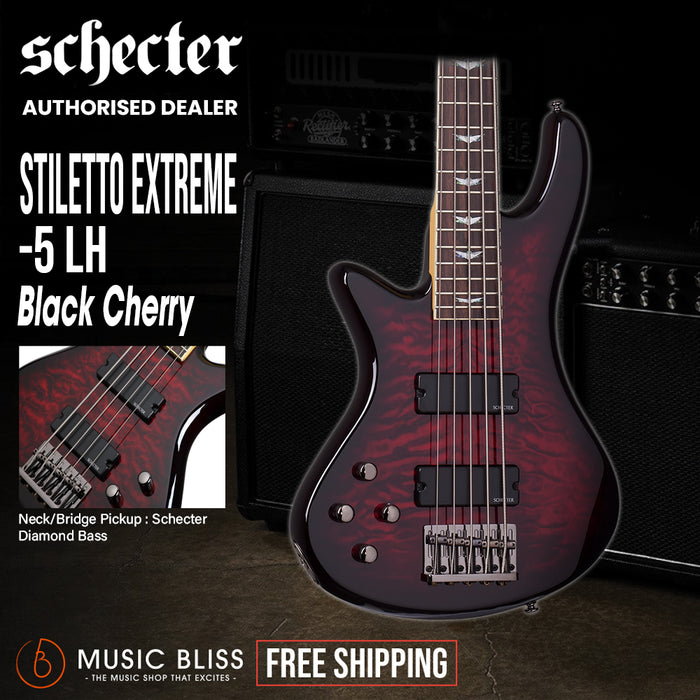 Schecter Stiletto Extreme-5 Left-Handed Electric Bass Guitar - Black Cherry