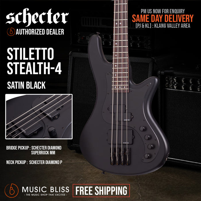Schecter Stiletto Stealth 4 Bass Guitar - Satin Black