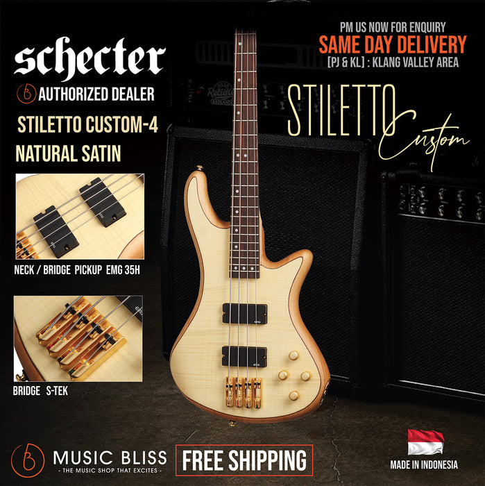 Schecter Stiletto Custom-4 4-String Bass Guitar - Natural Satin [MII] - Music Bliss Malaysia
