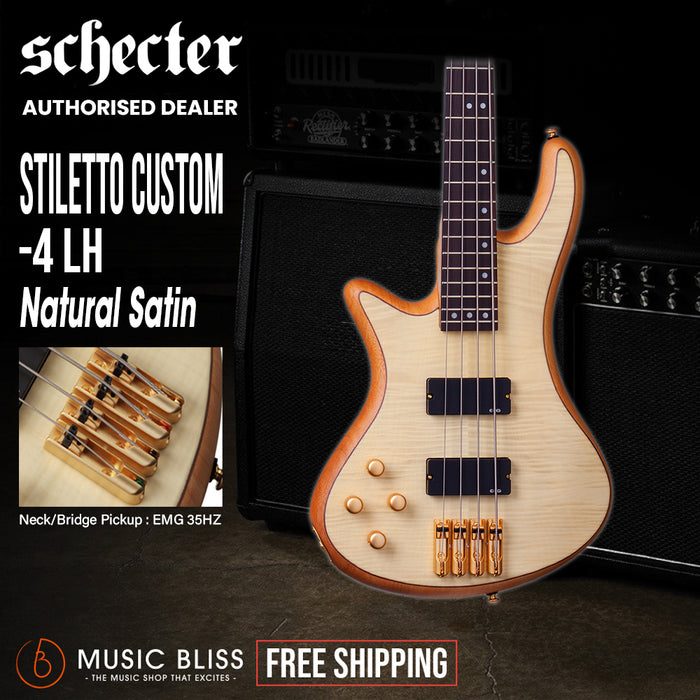 Schecter Stiletto Custom-4 Left-Handed Electric Bass Guitar - Natural Satin