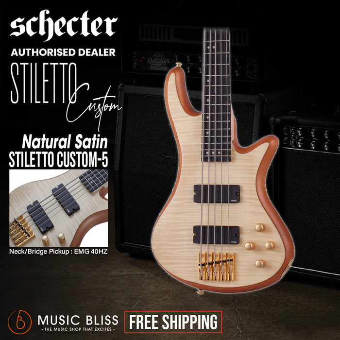 Schecter Stiletto Custom-5 Electric Bass Guitar - Natural Satin