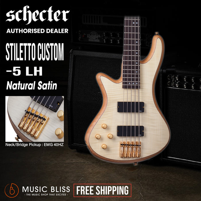 Schecter Stiletto Custom-5 Left-Handed Electric Bass Guitar - Natural Satin