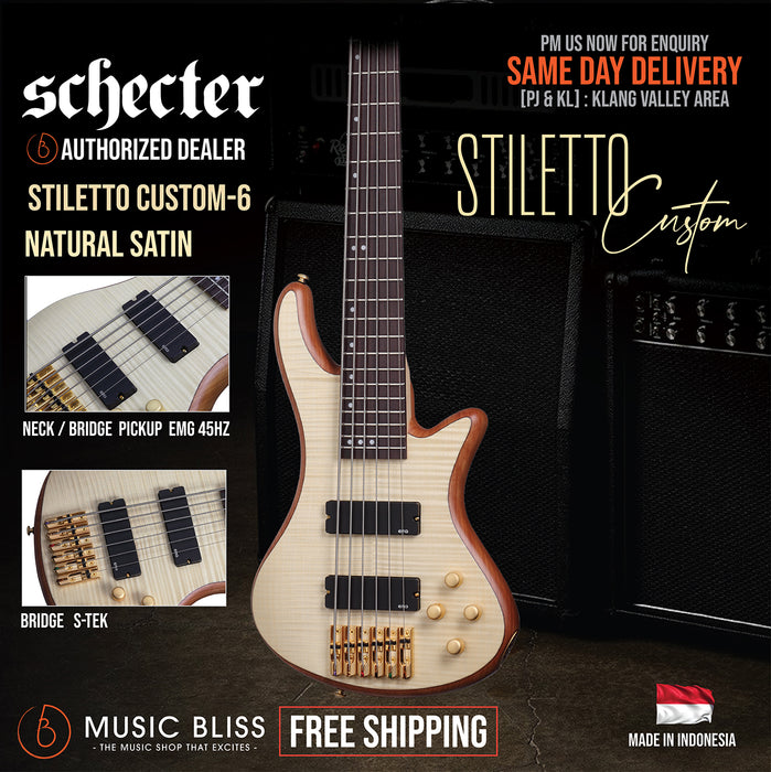 Schecter Stiletto Custom-6 6-String Bass Guitar - Natural Satin [MII] - Music Bliss Malaysia