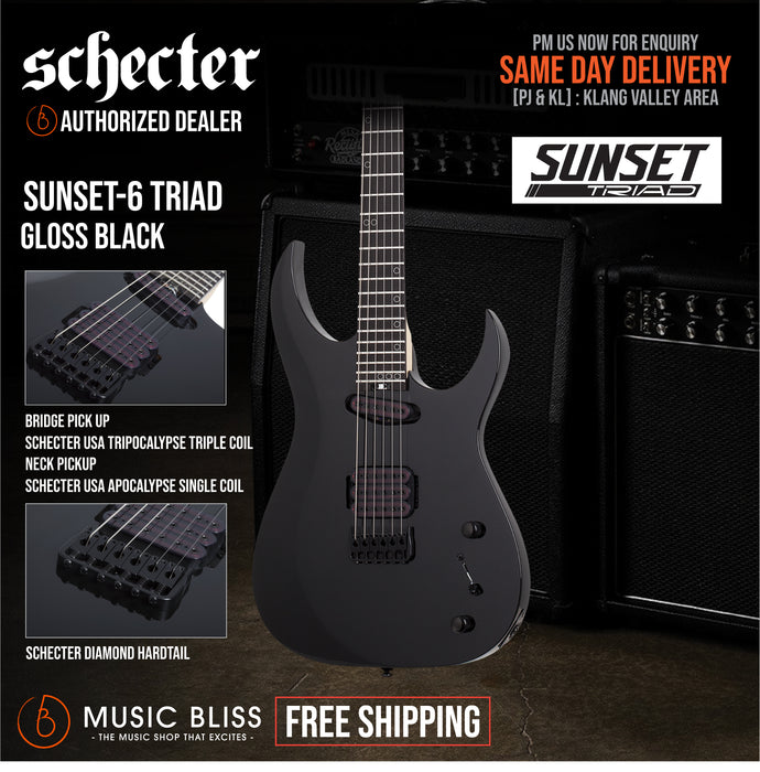 Schecter Sunset-6 Triad Electric Guitar - Gloss Black - Music Bliss Malaysia