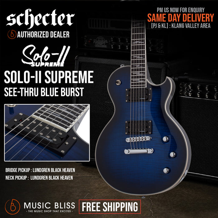 Schecter Solo-II Supreme Electric Guitar - See Thru Blue Burst - Music Bliss Malaysia