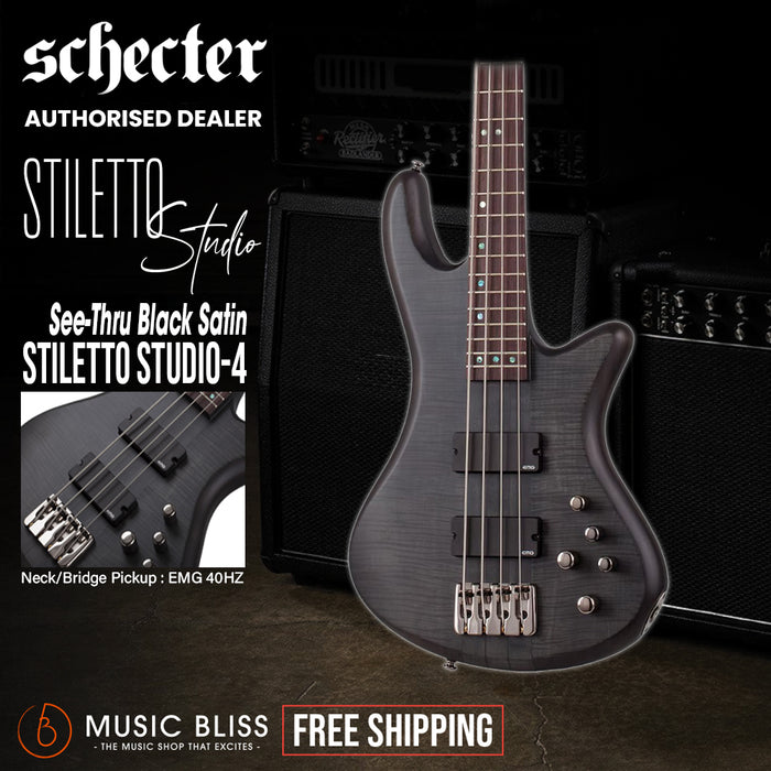 Schecter Stiletto Studio-4 Electric Bass Guitar - See-Thru Black Satin
