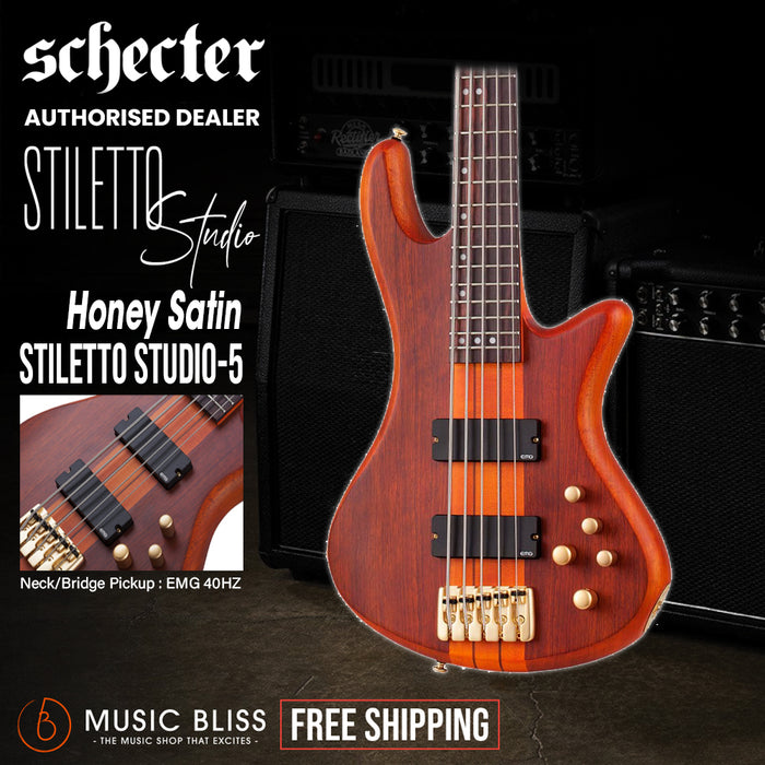 Schecter Stiletto Studio-5 Electric Bass Guitar - Honey Satin