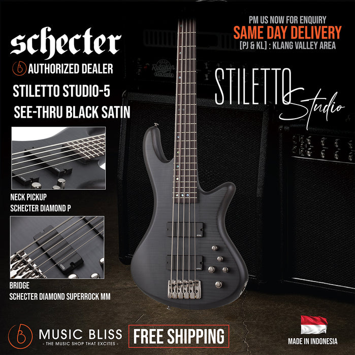 Schecter Stiletto Studio-5 - See-Thru Black Satin [MIK] - Music Bliss Malaysia