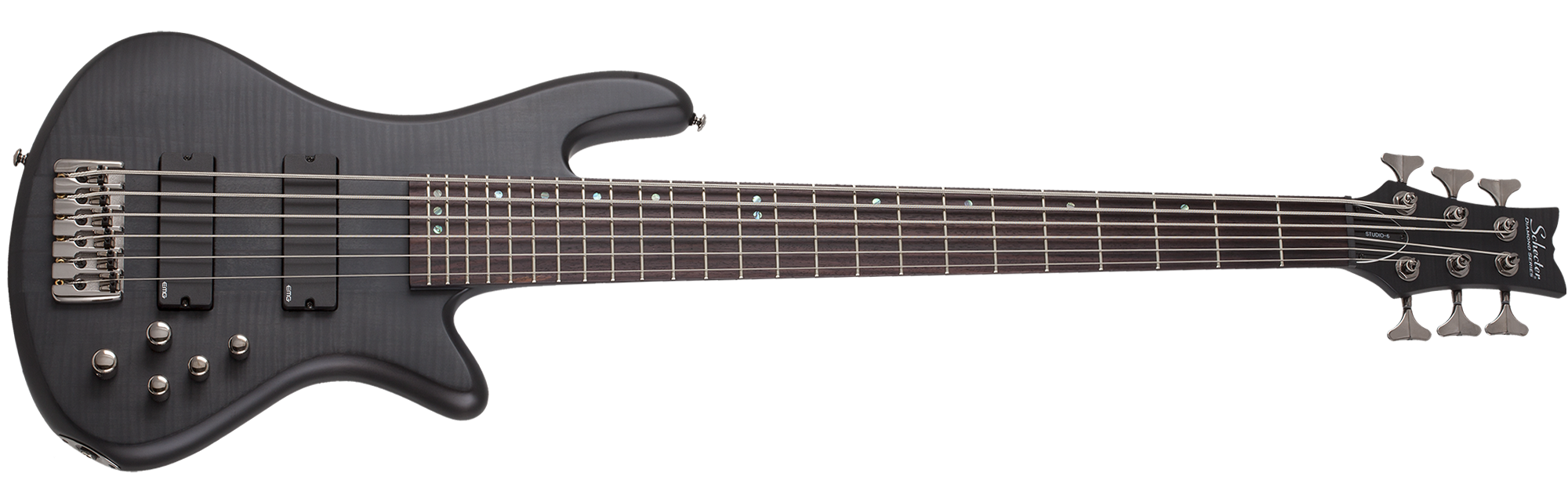 Schecter Stiletto Studio-6 6-String Electric Bass Guitar - See-Thru Black Satin [MIK] - Music Bliss Malaysia