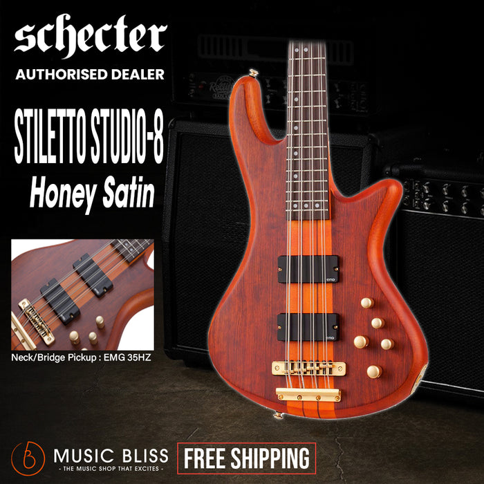 Schecter Stiletto Studio-8 Electric Bass Guitar - Honey Satin