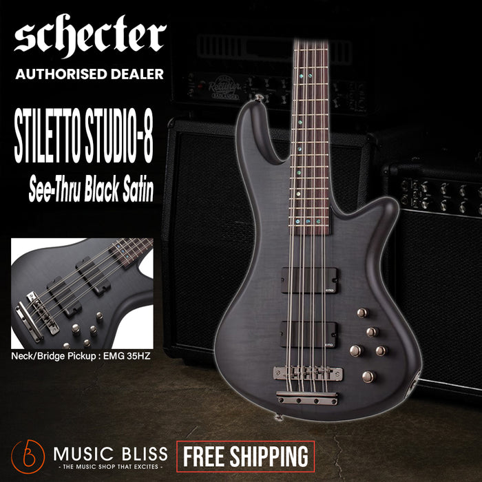 Schecter Stiletto Studio-8 Electric Bass Guitar - See-Thru Black Satin