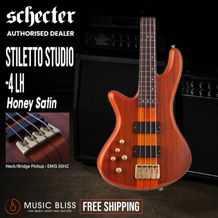 Schecter Stiletto Studio-4 Left-Handed Electric Bass Guitar - Honey Satin
