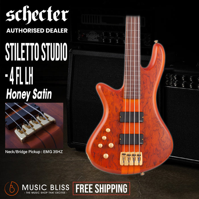 Schecter Stiletto Studio-4 FL Left-Handed Electric Bass Guitar - Honey Satin
