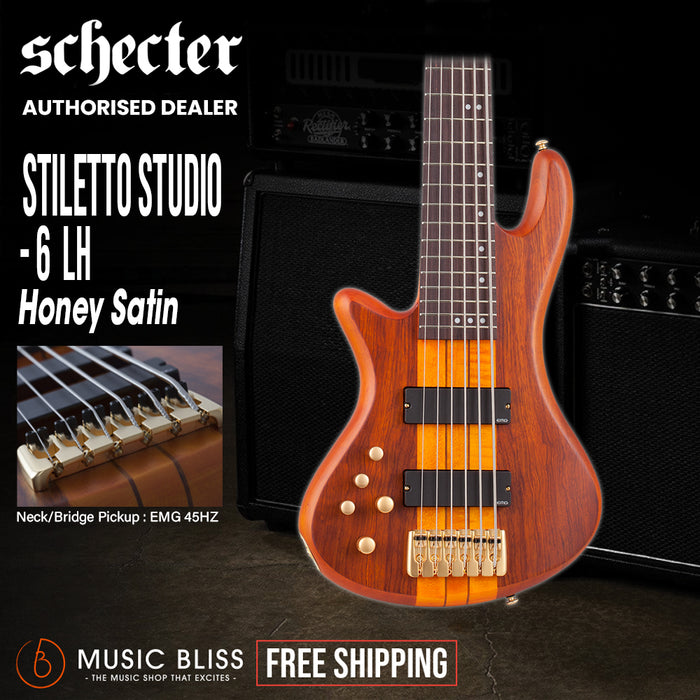 Schecter Stiletto Studio-6 Left-Handed Electric Bass Guitar - Honey Satin